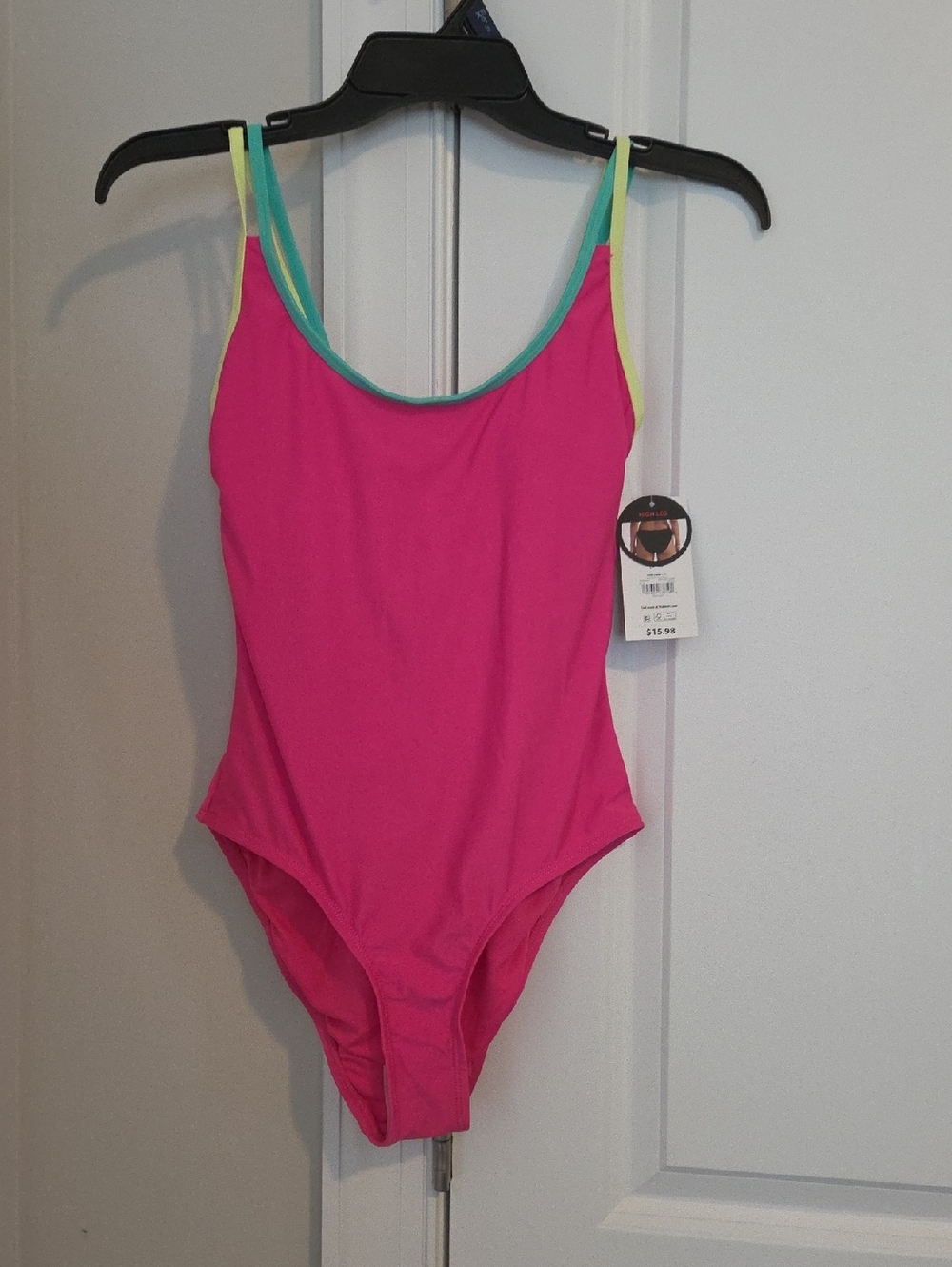 Bright Pink One-Piece Swimsuit with Contrast Straps NWT
